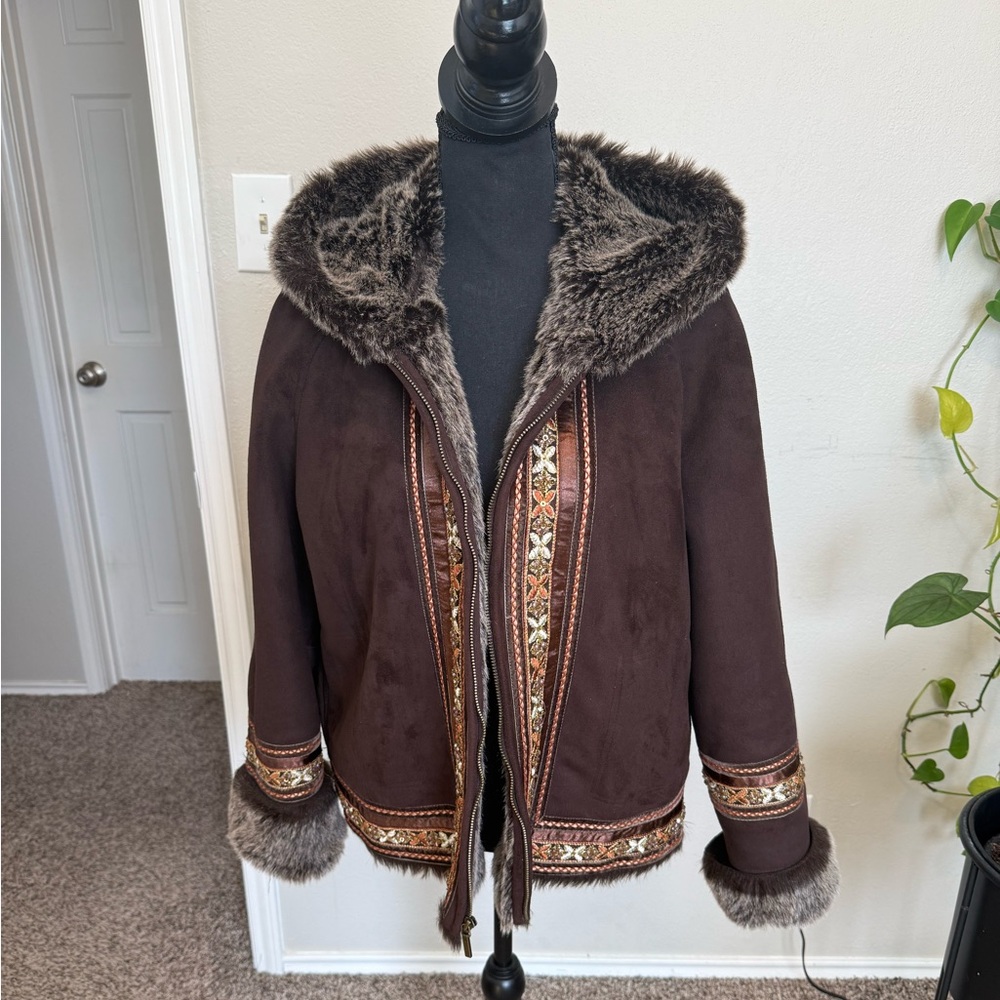 Coldwater Creek Faux Suede & Faux Fur Coat